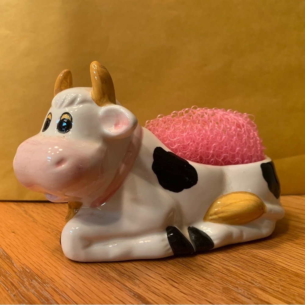 Charming Cow Sponge Holder - White, Black, and Gold